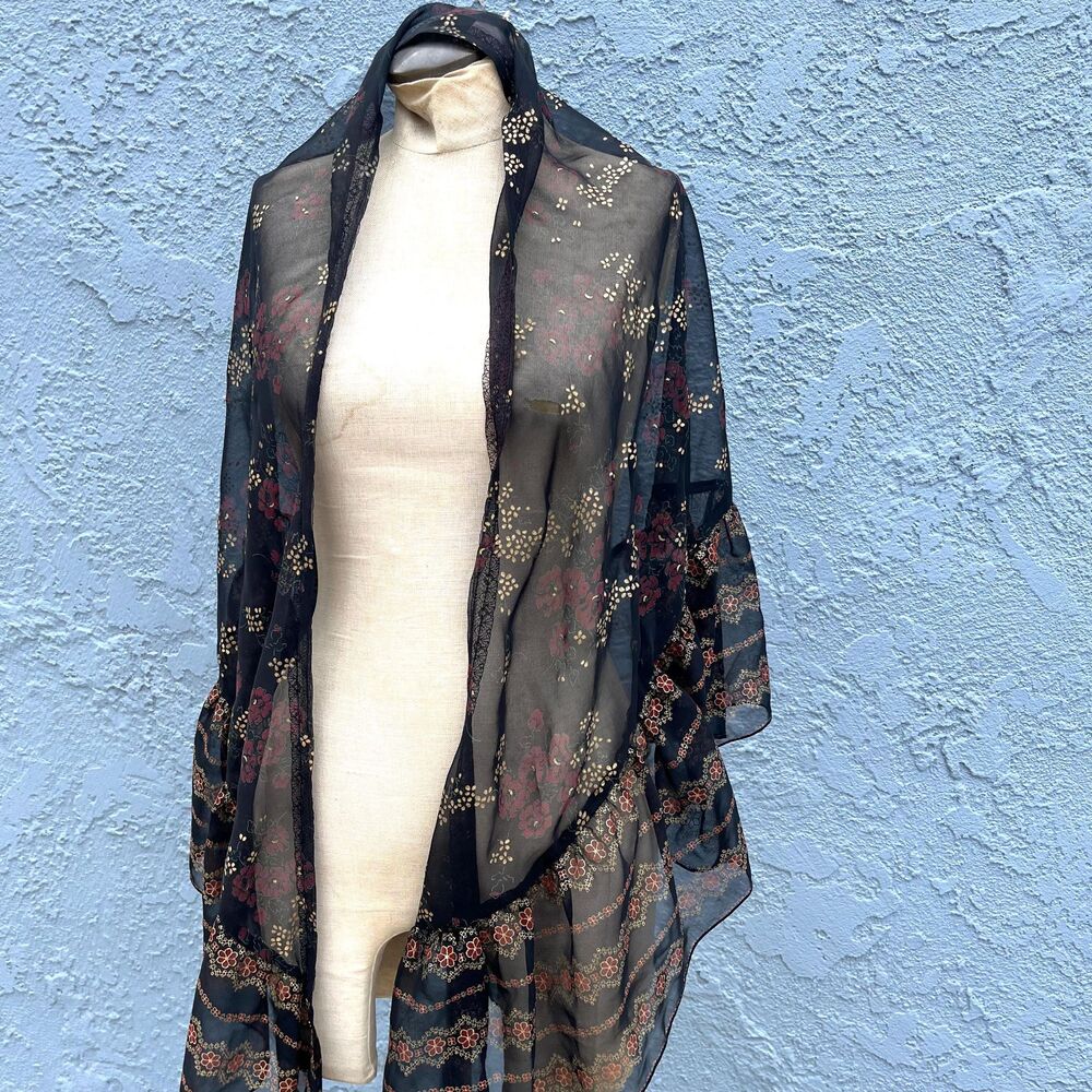 Vintage Cover up 70s Shawl floral One Size